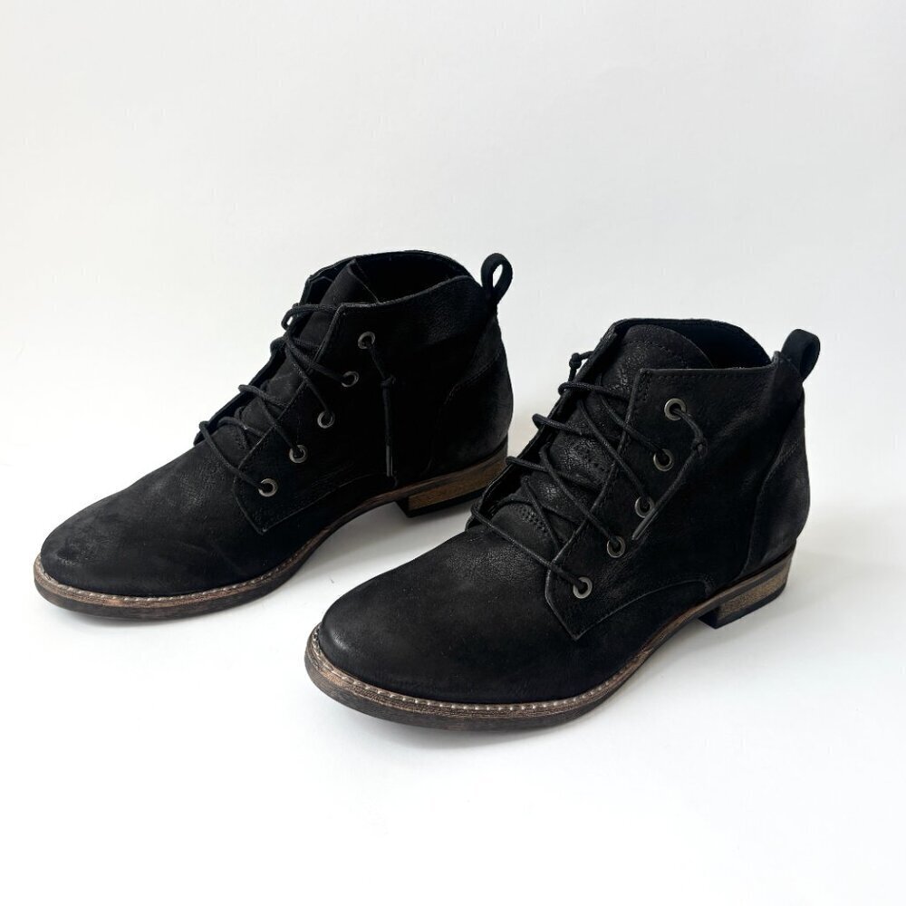 Black Diba Eli Genuine Black Suede Leather Combat Ankle Booties - sz 8 - Picture 3 of 15